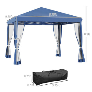 English Elm Outsunny 10' X 10' Instant Pop Up Canopy Tent With Bug Netting & Carry Bag For Outdoor Events, Blue W2225P174181-GIGA