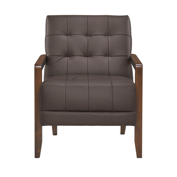 English Elm Modern Tufted Leather Accent Chair with Walnut Wood Frame, Upholstered Seat, Compact Stylish Design Dark Brown 28 L x 21 W x 25.75 H B011P271925