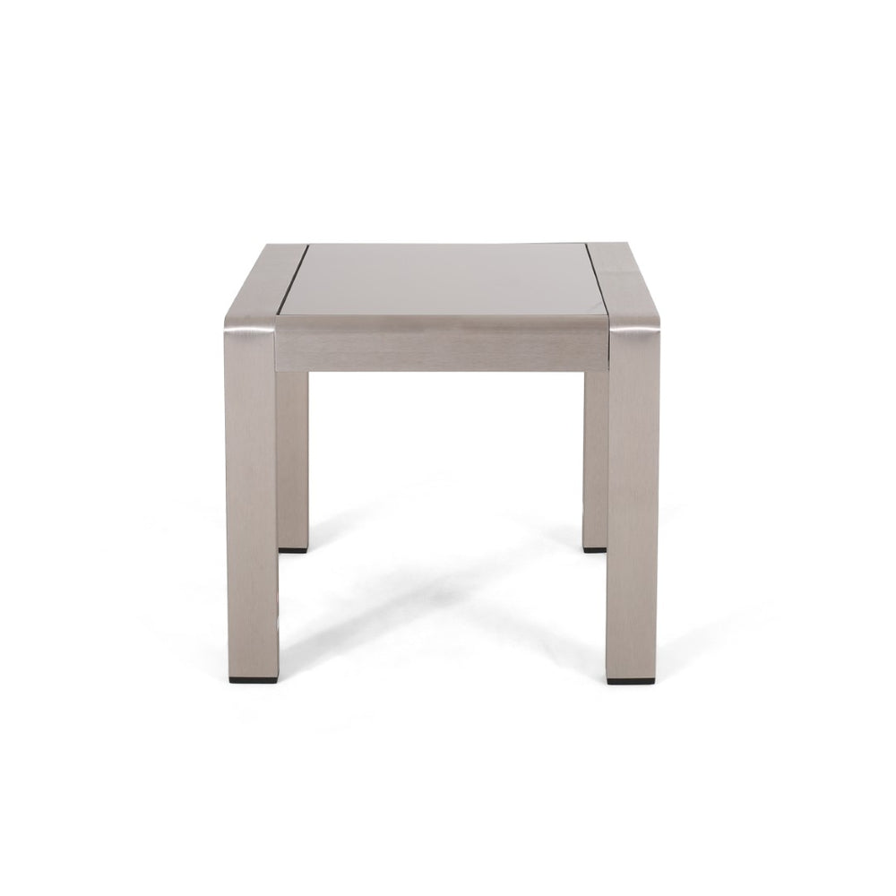 English Elm Cape Coral Frosted Tempered Glass Outdoor Side Table with Rust Resistant Aluminum Frame 65810.00