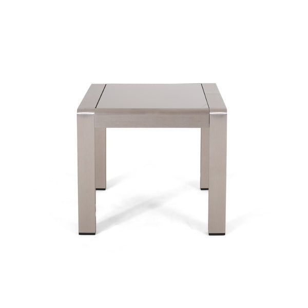 English Elm Cape Coral Frosted Tempered Glass Outdoor Side Table with Rust Resistant Aluminum Frame 65810.00