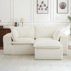 English Elm Loveseat Cloud Couch Corduroy Upholstered Modular Sofa for Relaxed Living Room Lounging White W2339S00143