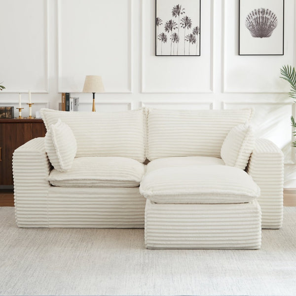 English Elm Loveseat Cloud Couch Corduroy Upholstered Modular Sofa for Relaxed Living Room Lounging White W2339S00143