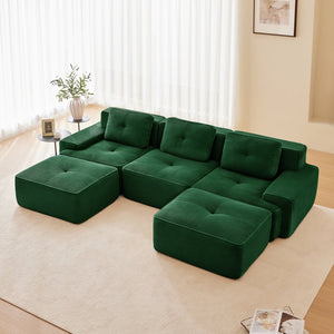 English Elm 117" U-Shaped Modular Sectional Sofa - Stylish Corduroy Couch With Movable Ottoman & Tufted Design W714S01487