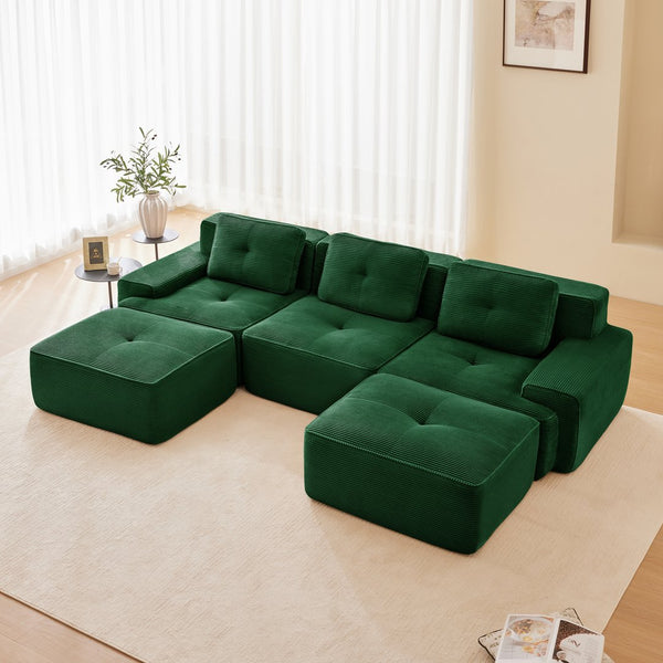 English Elm 117" U-Shaped Modular Sectional Sofa - Stylish Corduroy Couch With Movable Ottoman & Tufted Design W714S01487