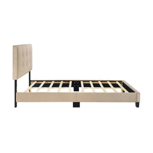 English Elm 1pc Full Platform Bed Newberry Brown Velvet Upholstered Button-Tufted Adjustable Headboard, Solid Wood Frame Light Brown 60 L x 26 W x 5 H B011P203574