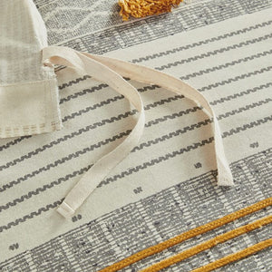 English Elm Full/Queen Cody 3 Piece Cotton Duvet Cover Set with Grey & Yellow Stripes, Pompoms, OEKO-TEX Safety B035129130