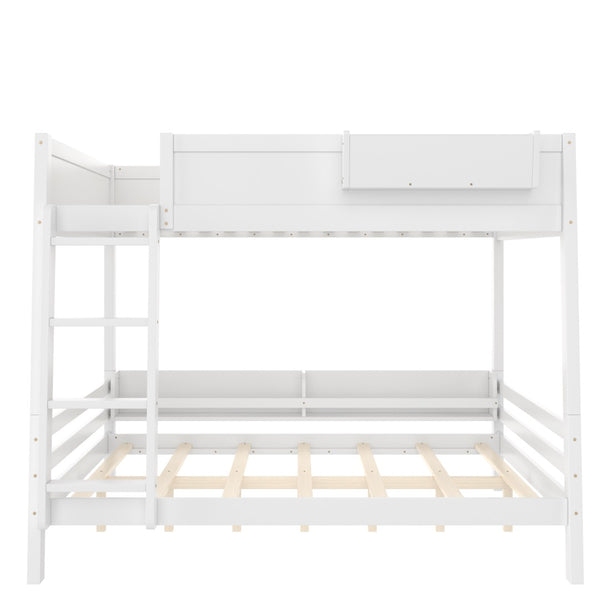 English Elm Queen Over Bunk Bed Pine Frame with Built in Shelving Detachable Vintage Style White W5316S00014