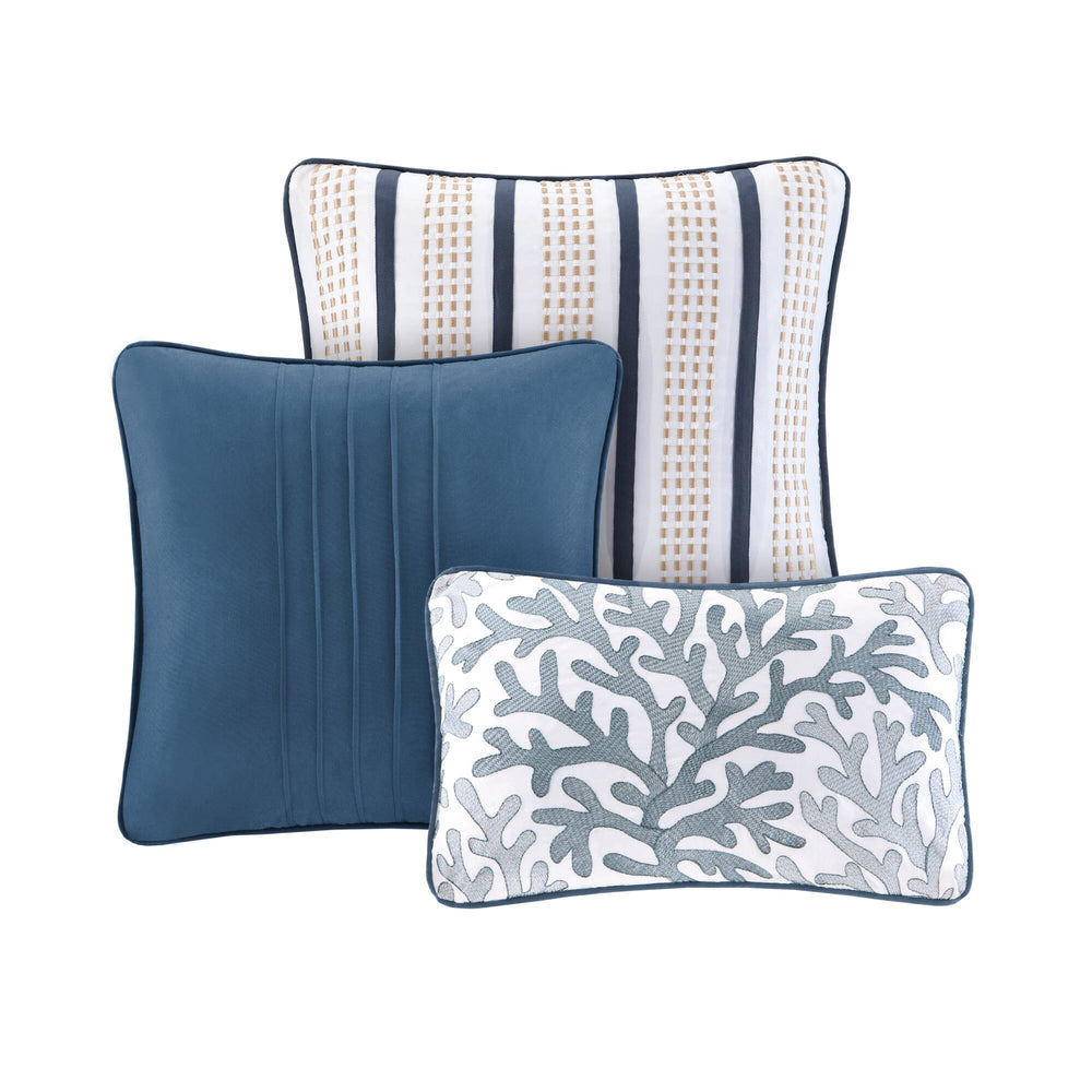 JLA Home Madison Park - Brushed Bayside Reversible Microfiber Quilt Set with Coastal Seashell Motifs and Three Decorative Pillows 90 L x 68 W x 0.25H MP13-483