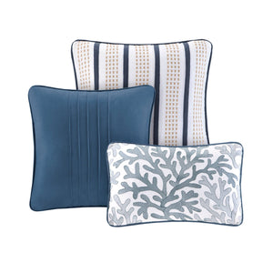 JLA Home Madison Park - Brushed Bayside Reversible Microfiber Quilt Set with Coastal Seashell Motifs and Three Decorative Pillows 90 L x 68 W x 0.25H MP13-483