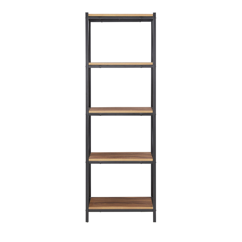 Homelegance Eulia Four Tier Open Bookcase Black Metal Frame Warm Brown Shelves 883BK-12