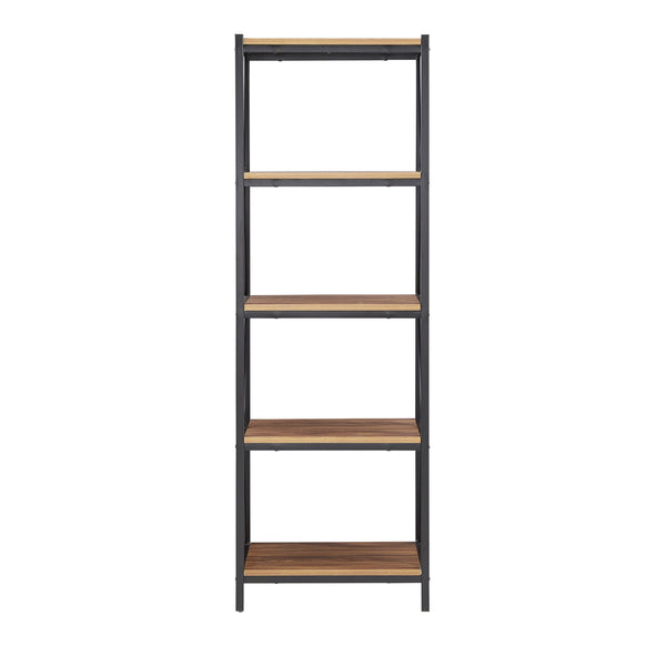 Homelegance Eulia Four Tier Open Bookcase Black Metal Frame Warm Brown Shelves 883BK-12