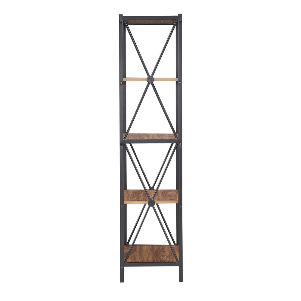Homelegance Eulia Four Tier Open Bookcase Black Metal Frame Warm Brown Shelves 883BK-12