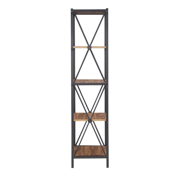 Eulia Four Tier Open Bookcase Black Metal Frame Warm Brown Shelves