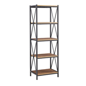 Eulia Four Tier Open Bookcase Black Metal Frame Warm Brown Shelves