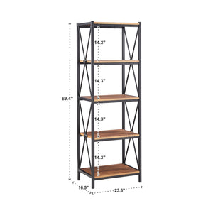 Eulia Four Tier Open Bookcase Black Metal Frame Warm Brown Shelves