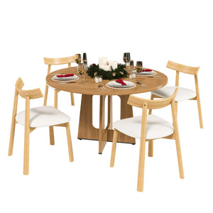 English Elm Round Farmhouse Dining Table Seats Four with Warm Oak Grain Finish for Kitchen Nook W2700P415283