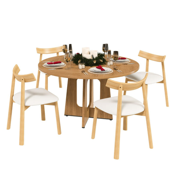 English Elm Round Farmhouse Dining Table Seats Four with Warm Oak Grain Finish for Kitchen Nook W2700P415283