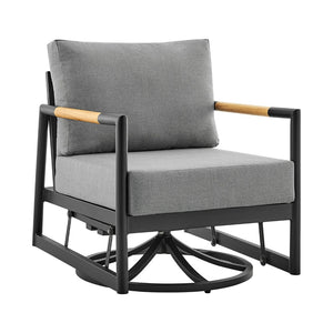 English Elm Crown Outdoor Swivel Glider Lounge Chair Teak Accents Rust Proof Aluminum Frame B2736P464898