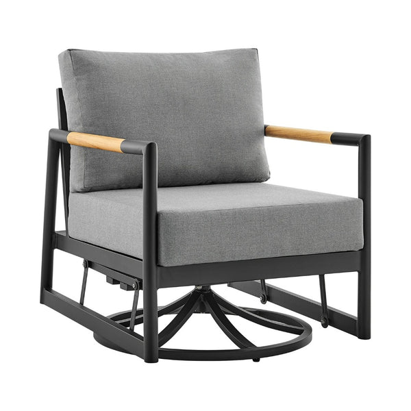 English Elm Crown Outdoor Swivel Glider Lounge Chair Teak Accents Rust Proof Aluminum Frame B2736P464898