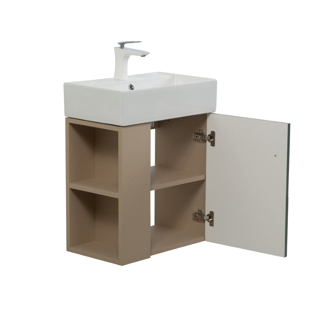 English Elm 21.6" Wall Mounted Sage Green Vanity Base with Open Shelf and Gold Hardware W1920P446814