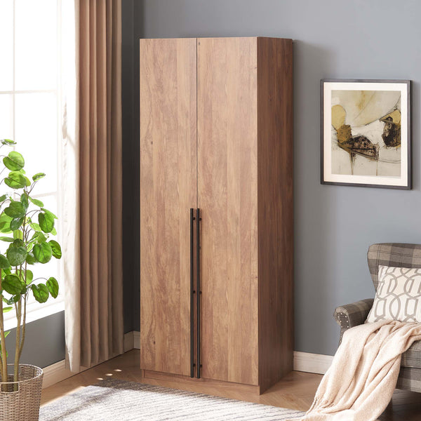 English Elm Lee 32" Golden Brown Wardrobe Closet - Stylish Storage Solution With Adjustable Shelves & Drawers B365S00127