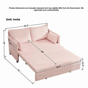 English Elm 55"convertible Corduroy Sofa Bed with Usb Port and Side Pockets for Small Apartments Pink W3373P405039