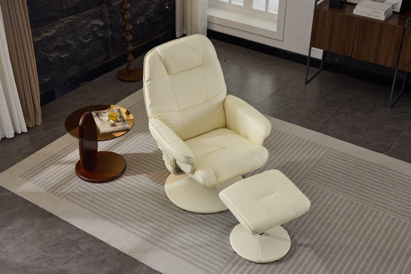 English Elm 011-Massage Recliner Chair with Ottoman, 360° Swivel PU Leather, 5-Point Vibration Massage, Heated Seat, 140° Backrest Comfort Beige W2636P262427