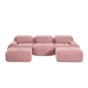 English Elm U-shaped Modular Corduroy Sectional Sofa with Curved Armrests for Living Room Comfort W714S01408
