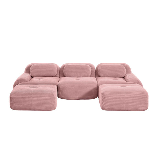 English Elm U-shaped Modular Corduroy Sectional Sofa with Curved Armrests for Living Room Comfort W714S01408