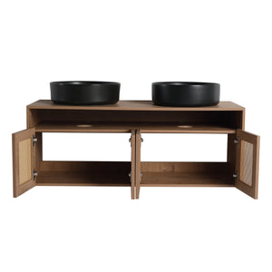 English Elm 48" Modern Wall-Mounted Bathroom Vanity With Black Ceramic Art Sink & Soft-Close Doors, Plywood W999S00400