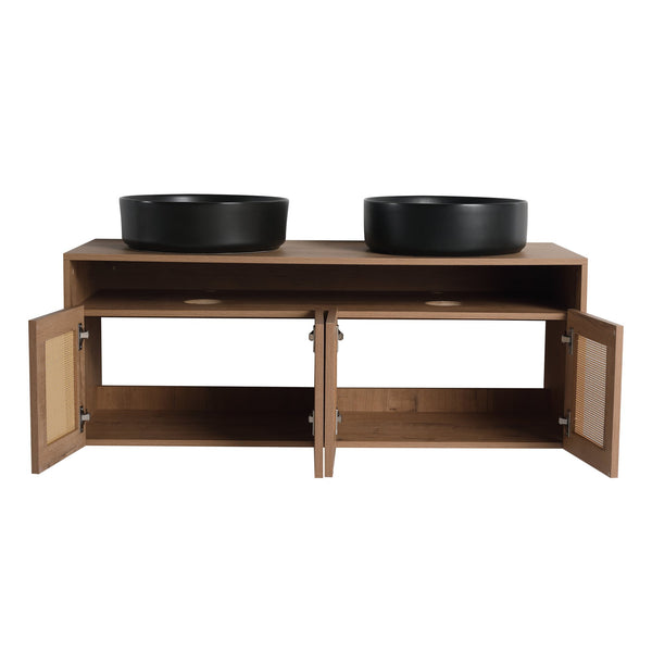 English Elm 48" Modern Wall-Mounted Bathroom Vanity With Black Ceramic Art Sink & Soft-Close Doors, Plywood W999S00400