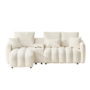 English Elm 92-inch Teddy Fleece L-shaped Sectional Sofa with Usb Console for Living Rooms W2564S00034