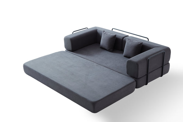 English Elm Convertible Corduroy Sleeper Sofa Bed with Cylindrical Pillow, 3-Seat Folding Floor Couch, Grey W1960P339707