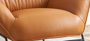 English Elm Jabel Sandstone Top Grain Leather Accent Chair & Ottoman with Metal Legs, Plush Foam Comfort, 35"L x 38"D x 37"H B2726S00391