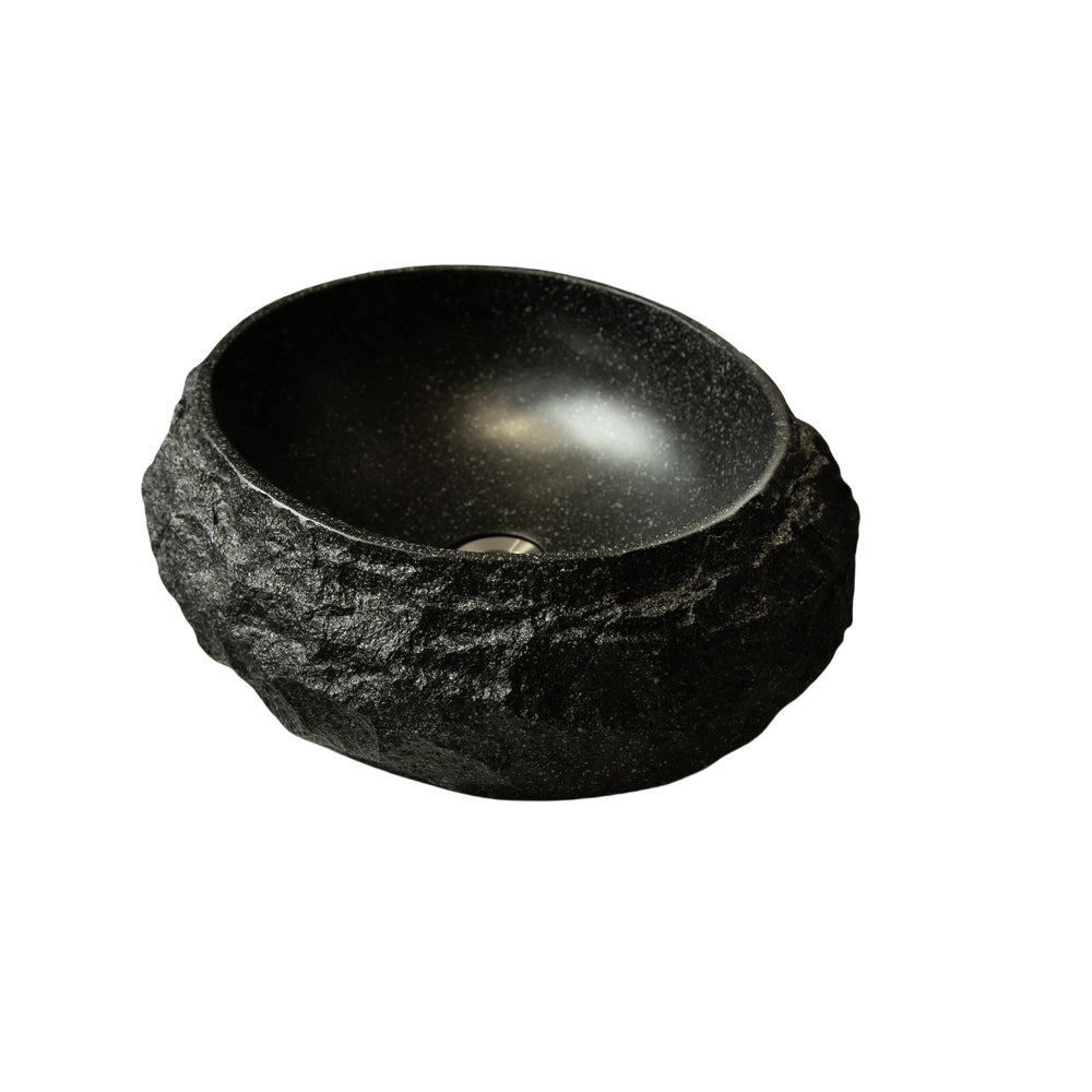 English Elm Luna 18" Bathroom Sink Irregular Oval Resin Vessel with Stone Pattern Artistic Durable Finish Dark Gray W2615P346505