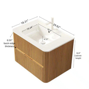 English Elm Noor Oak Veneer Floating Bathroom Vanity with Grooved Plywood Cabinet and Ceramic Basin W2615P380401