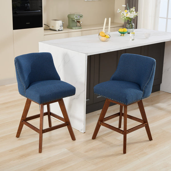 English Elm Counter Curved Back Swivel Barstool with Thick Cushioned Seat, 360° Rotation, Durable Rubberwood Frame, Supports 300 lbs Blue W1143P237897