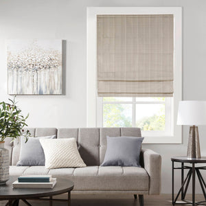 JLA Home Madison Park - Basketweave Room Darkening Cordless Roman Shade with Thermal Foam Insulation and Safe Cordless Lift Taupe MP40-7325