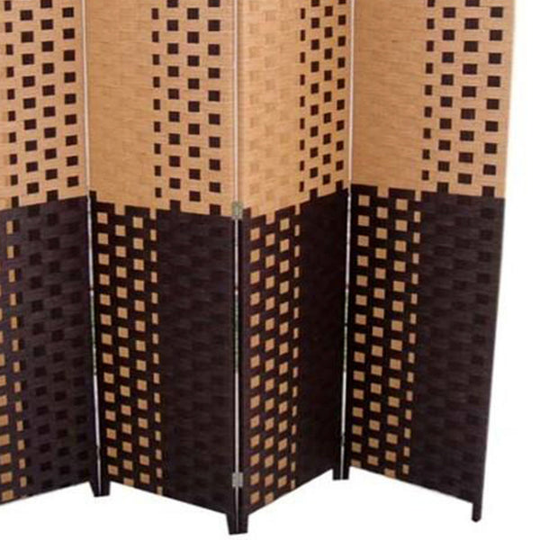 English Elm 70.75" Handcrafted 4-Panel Room Divider with Paper Straw Weave, Espresso/Brown, Privacy & Texture B072115945