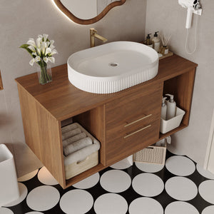 English Elm Modern 39.4" Wall-Mounted Floating Vanity With Oval Sink, Soft-Close Drawers & Open Shelf Storage W3136S00028