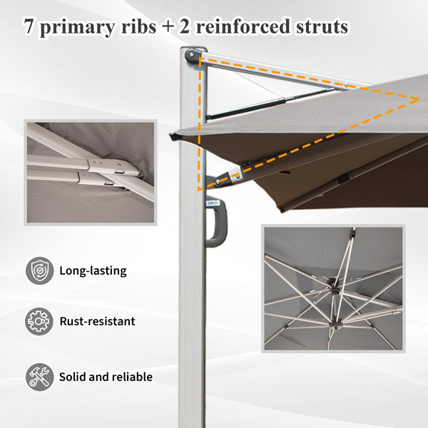 English Elm 9 9 ft Aluminum Cantilever Patio Umbrella with Tilt, Hydraulic Lift, UPF50+ Canopy, Rustproof Frame Gray W1859P337823