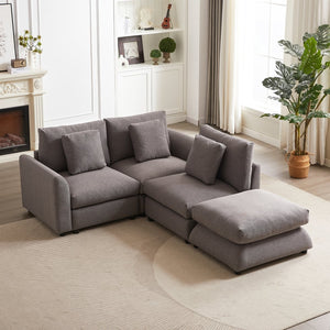 English Elm MH102.2 Modular 102.2" L-Shaped Sectional Sofa with Ottoman, 3 Cushions & Pillows, Upholstered Comfort Grey W1193S00138