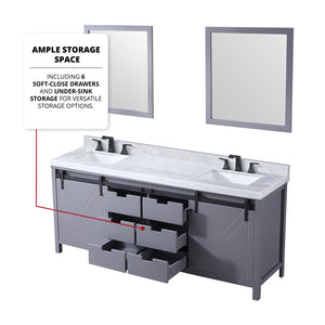 English Elm Dark Grey Double Bath Vanity 80 in. W x 22 in. D with Carrara Marble Top, Matte Black Faucets, Mirrors B2731S01075