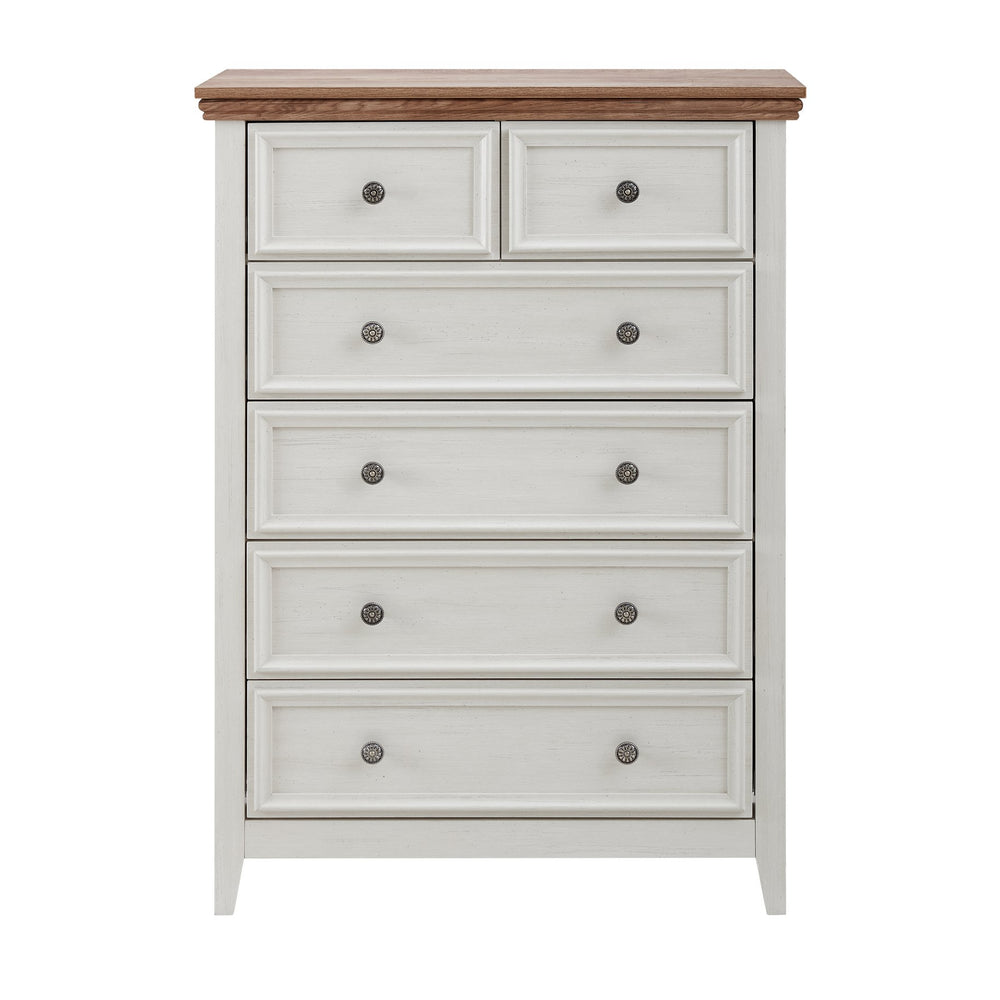 English Elm Modern 6-Drawer Chest Tall Dresser with Vintage Carved Handles, Silent Metal Rails, Stable Feet, Beige Elegance W2275P233490