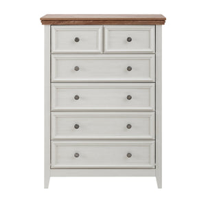 English Elm Modern 6-Drawer Chest Tall Dresser with Vintage Carved Handles, Silent Metal Rails, Stable Feet, Beige Elegance W2275P233490