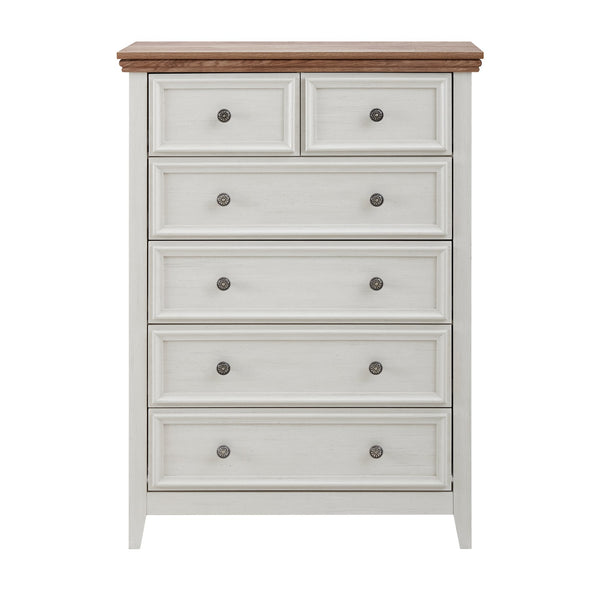 English Elm Modern 6-Drawer Chest Tall Dresser with Vintage Carved Handles, Silent Metal Rails, Stable Feet, Beige Elegance W2275P233490
