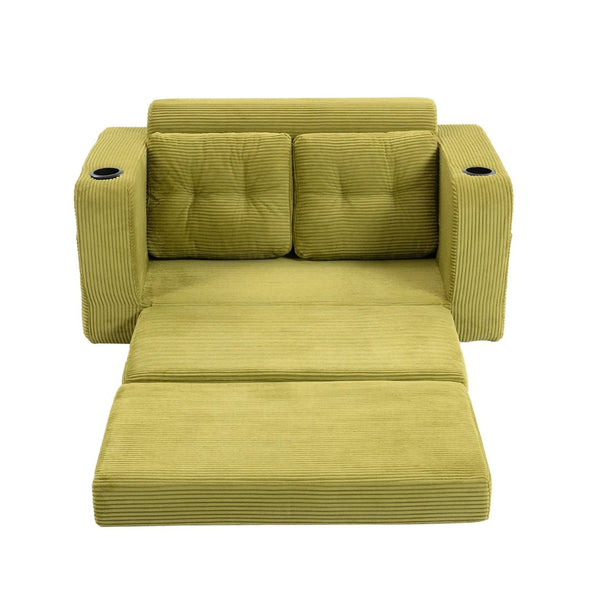 English Elm Convertible Floor Sofa Bed with Memory Foam and Ribbed Corduroy for Small Spaces Olive W395P438030