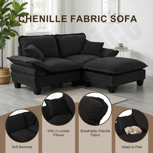 English Elm Modular U-shape Chenille Cloud Sectional with Sculptural Sailboat Arms Six Seats Black W3163S00127