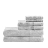 Madison Park Spa Waffle Modern/Contemporary Cotton Waffle Jacquard Antimicrobial Bath Towel 6 Piece Set MP73-5915 Grey