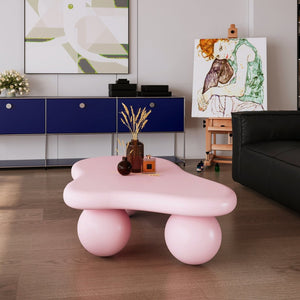 English Elm 47 Inch Organic Cloud Silhouette Coffee Table with Sculptural Ball Legs for Living Rooms Pink W1435S00019